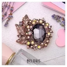 Брошь "Императрица" лиственная, цветная в чернёном золоте