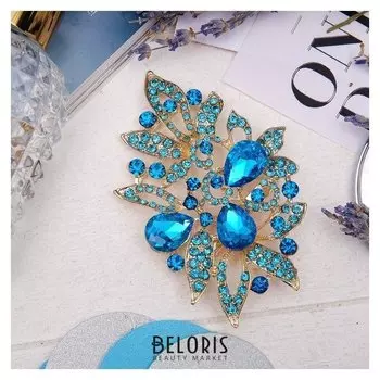 Брошь "Императрица" роса, цвет голубой в золоте
