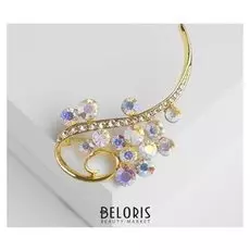 Брошь "Искристый завиток", цветная в жёлтом золоте