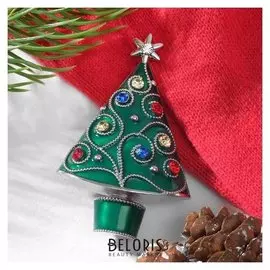 Брошь "Ёлочка" треугольная, цветная в серебре