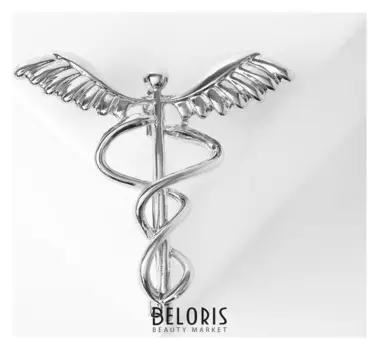 Брошь "Кадуцей", цвет серебро