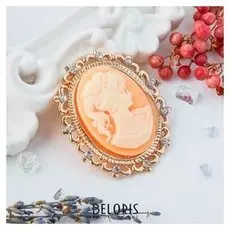 Брошь "Камея" принцесса, цвет оранжевый в золоте