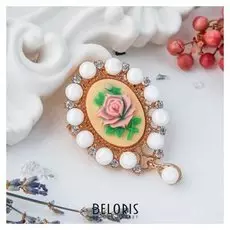 Брошь "Камея" роза, цветная в золоте