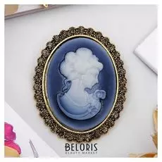 Брошь "Камея", в рамке, цвет серый в чернёном золоте