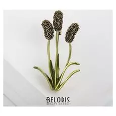 Брошь "Камыш", цвет зелёный в чернёном золоте