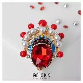 Брошь "Кокошник" пекинская опера, цветная в золоте