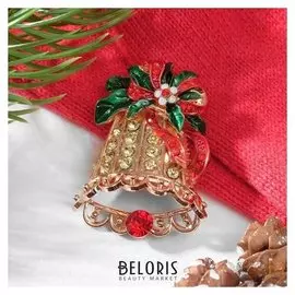 Брошь "Колокол" ажурный, цветная в золоте