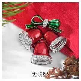 Брошь "Колокольчики" трио, цвет красно-зелёный в серебре