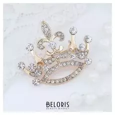 Брошь "Корона", цвет белый в золоте