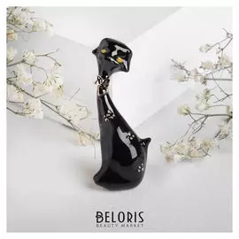 Брошь "Кошечка", цвет чёрный в золоте