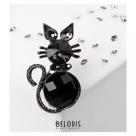 Брошь "Кошечка" острые ушки, цвет серый в сером металле