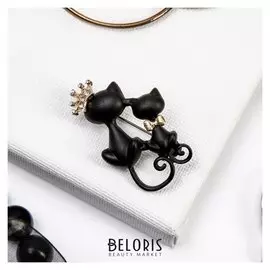 Брошь "Кошечки" принц и принцесса, цвет чёрно-белый в золоте