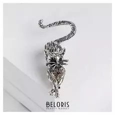 Брошь "Кошка грациозная", цвет зеленый в черненом серебре