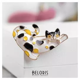 Брошь "Кошка" ленивица, цветная в золоте
