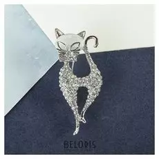Брошь "Кошка" загадка, цвет белый в серебре