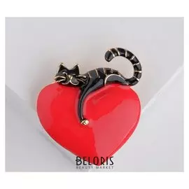 Брошь "Кот мартовский", цвет красно-чёрный