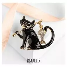 Брошь "Кот" с рыбкой