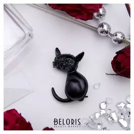 Брошь "Котенок", цвет чёрный