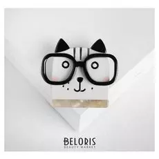 Брошь "Котик" в очках, цвет чёрно-белый