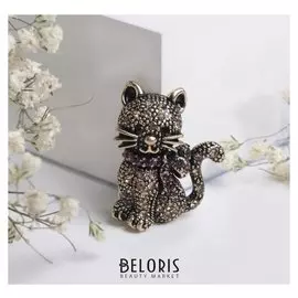 Брошь "Котёнок", цвет золотой в чернёном золоте