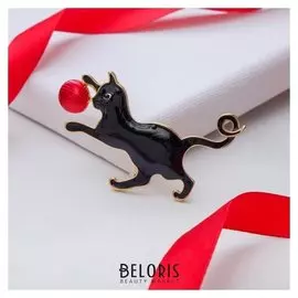 Брошь "Котёнок" игривый, цвет чёрно-красный в золоте