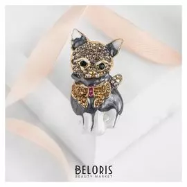 Брошь "Котёнок" с бантом, цветной в золоте