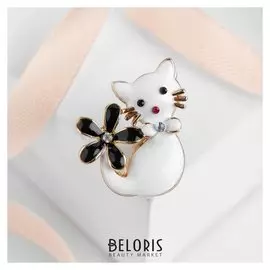 Брошь "Котёнок" с цветком