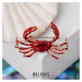 Брошь "Краб". цвет красный в золоте