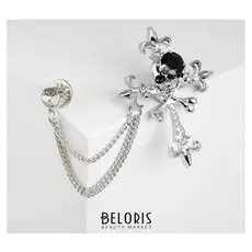 Брошь "Крест" с цепочками, цвет чёрно-белый в серебре