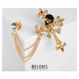 Брошь "Крест" с цепочками, цвет чёрно-белый в золоте