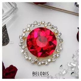 Брошь "Круг", цвет красно-белый в золоте