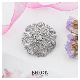 Брошь "Круг узорный", цвет белый в серебре