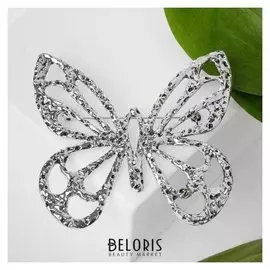 Брошь крупная "Бабочка", цвет серебро