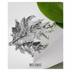 Брошь крупная "Лист", цвет серебро