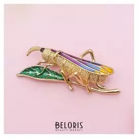 Брошь "Кузнечик", разноцветная в золоте