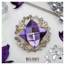 Брошь "Квадрат", цвет бело-фиолетовый в золоте