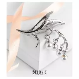 Брошь "Ландыши", цвет белый в серебре