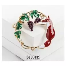 Брошь "Лиса и виноград", цветная в золоте
