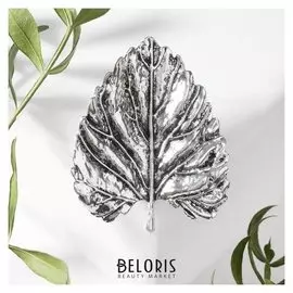 Брошь "Лист" берёзы, цвет чернёное серебро