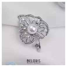 Брошь "Лист", цвет белый в серебре