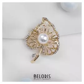 Брошь "Лист", цвет белый в золоте