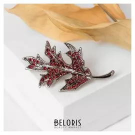 Брошь "Лист", цвет красный в кофейном золоте