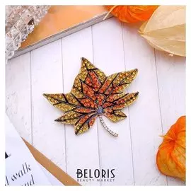 Брошь "Лист кленовый", цвет оранжево-золотой в золоте
