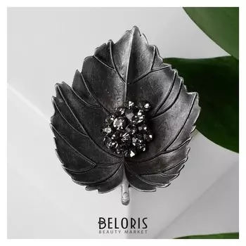 Брошь "Лист" кленовый, цвет серый в чернёном серебре