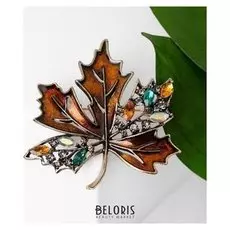 Брошь "Лист кленовый" стеклянный, цвет зелёный в кофейном золоте