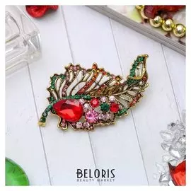 Брошь "Лист осенний" ажурный, цветная в черненом золоте