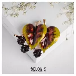 Брошь "Листья и гроздья", цветная в золоте