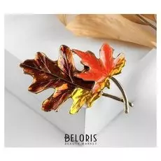 Брошь "Листья" осенние, цвет оранжево-коричневый в золоте