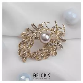 Брошь "Листья" папоротника, цвет коричневый в золоте