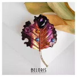 Брошь "Лист яркий", разноцветная в золоте